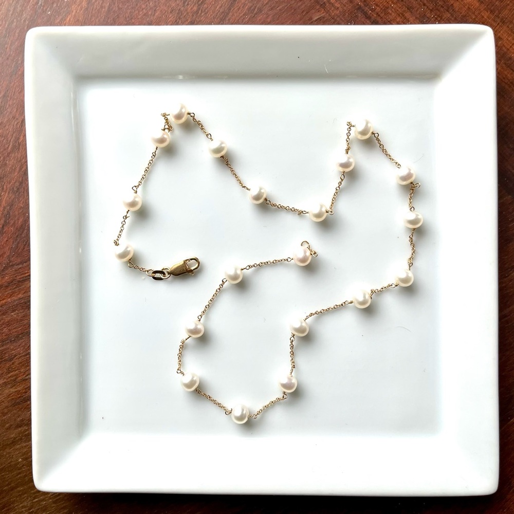 10K Gold Pearl Station Necklace